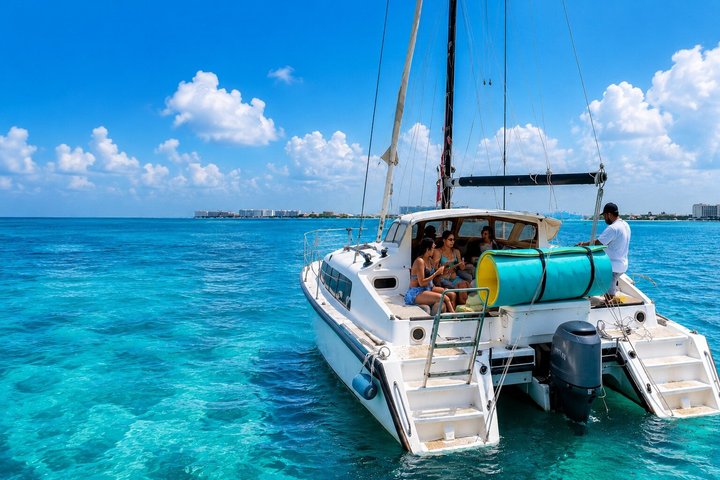 Private Catamaran Cancun Bay 4hr Open Bar and Snorkel