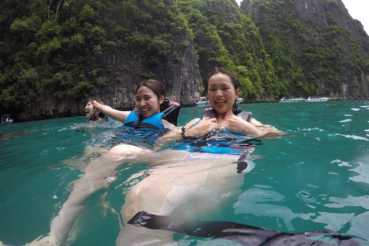 swimming in the crystal clear water