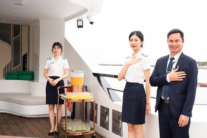 Enjoying the view of Halong City from the Super Yatch
