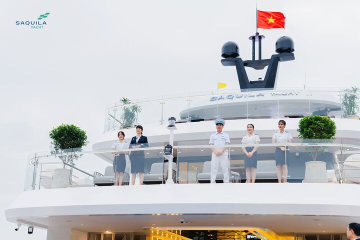 Enjoying the view of Halong City from the Super Yatch