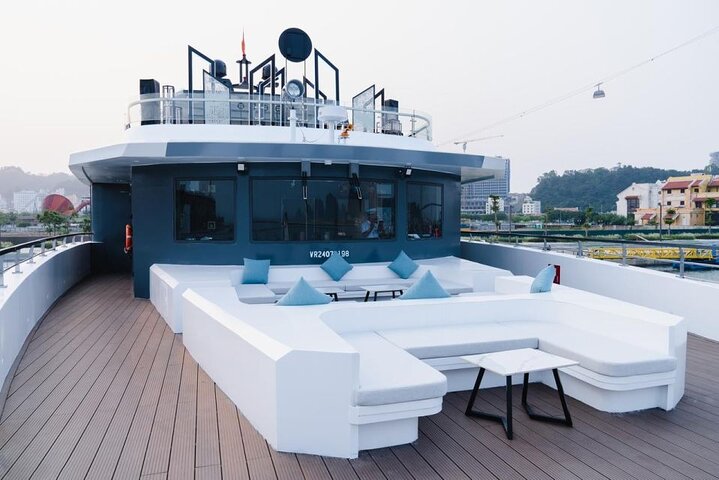 Enjoying the view of Halong City from the Super Yatch