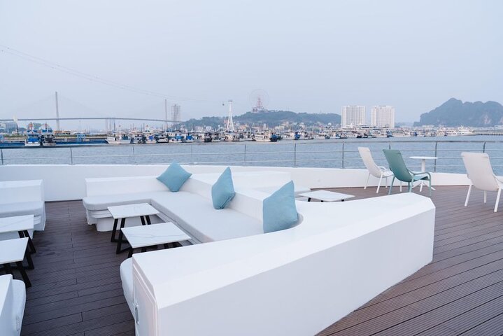 Enjoying the view of Halong City from the Super Yatch