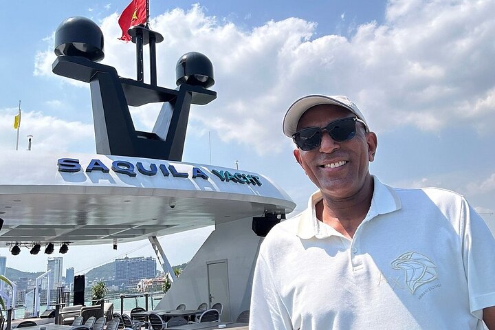Enjoying the view of Halong City from the Super Yatch