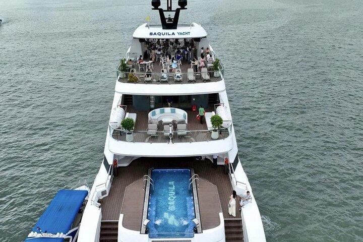 Enjoying the view of Halong City from the Super Yatch