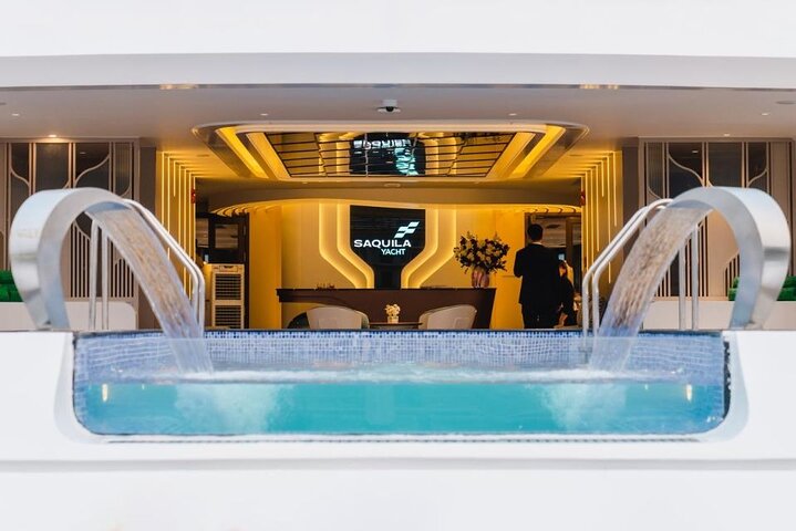 Enjoying the view of Halong City from the Super Yatch